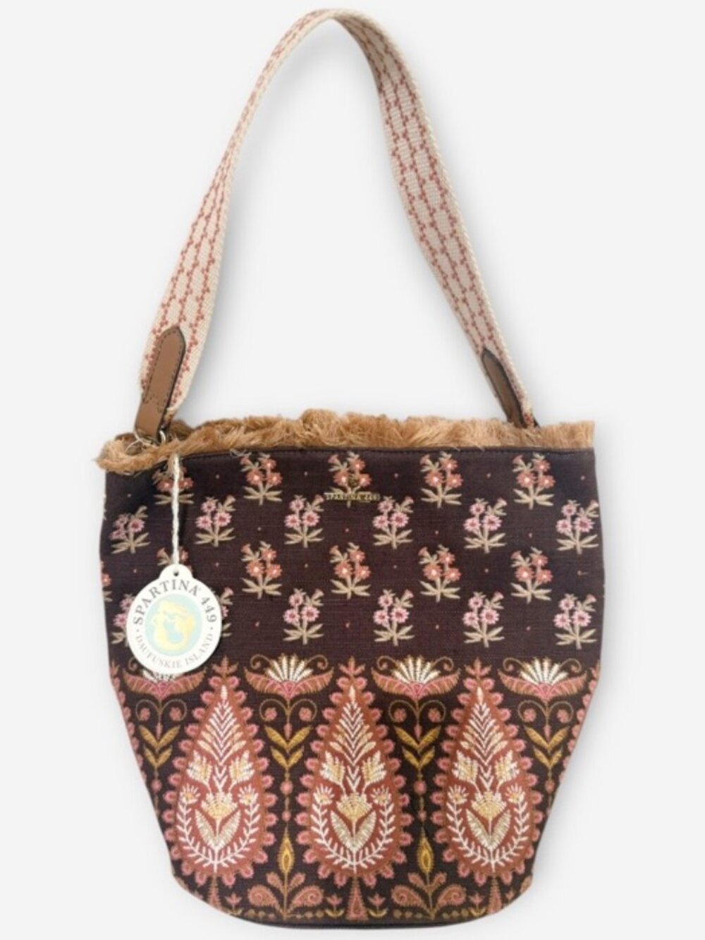 New! Spartina 449 Boho Pink House Boho Paisley Bucket Bag